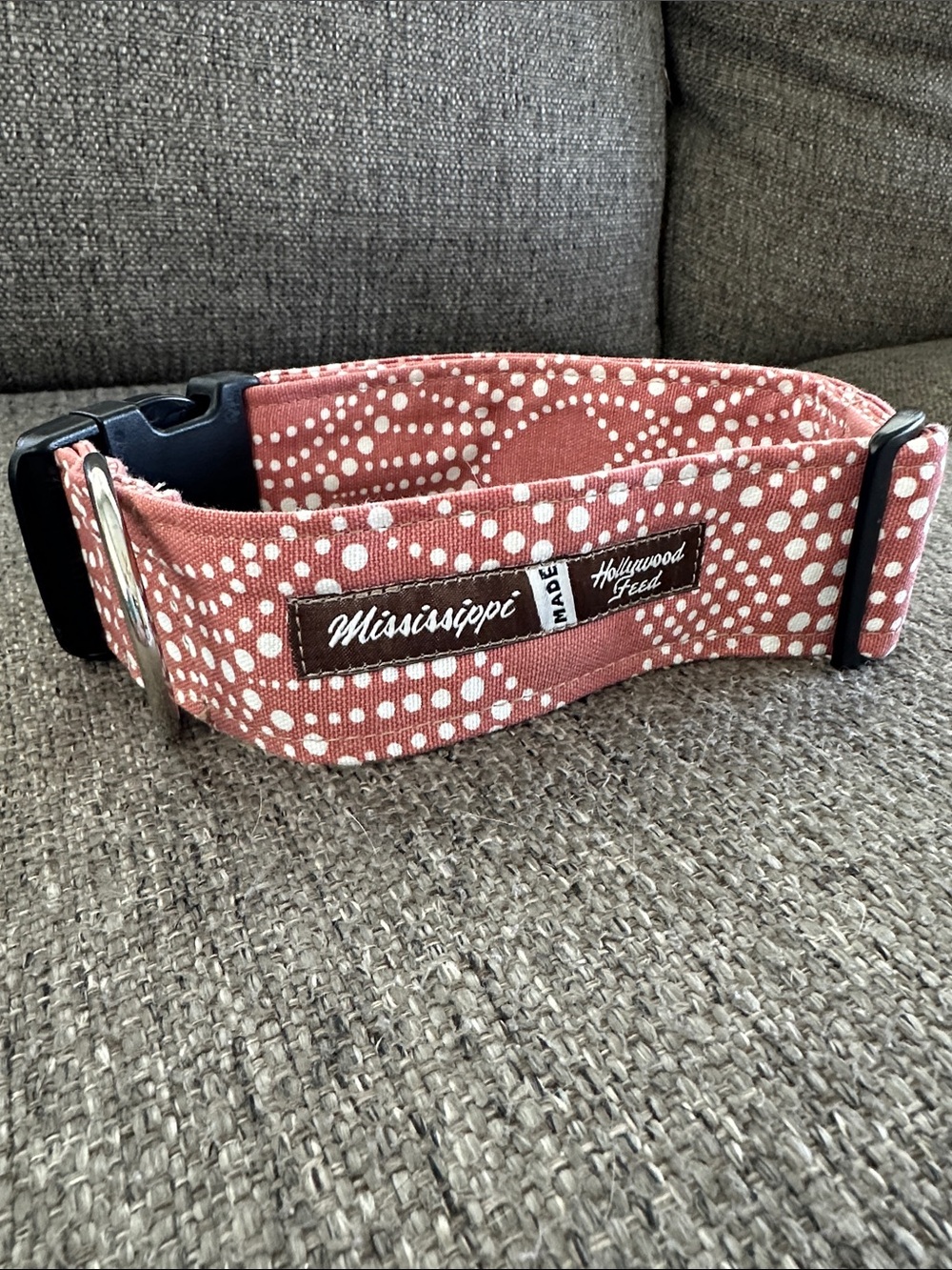 Mississippi Made Hollywood Feed Dog Collar Alyssa Pink Dot 1.5” Wide L/XL
